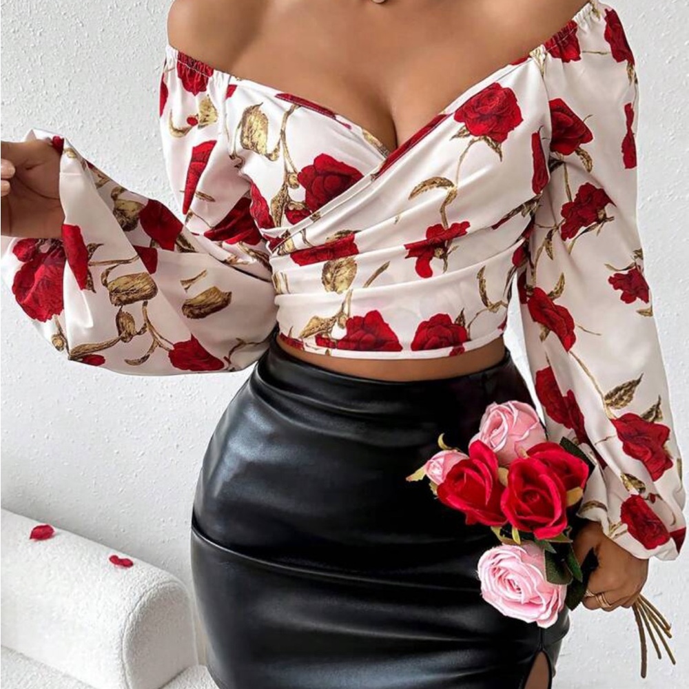 Elegant floral off shoulder shirt top